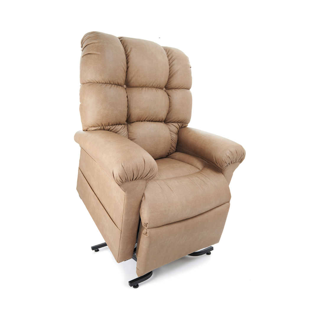 Golden Technologies PR510 MaxiComfort Cloud Series Extra Wide Assisted Lift Chair Recliner - Buckskin in raised position